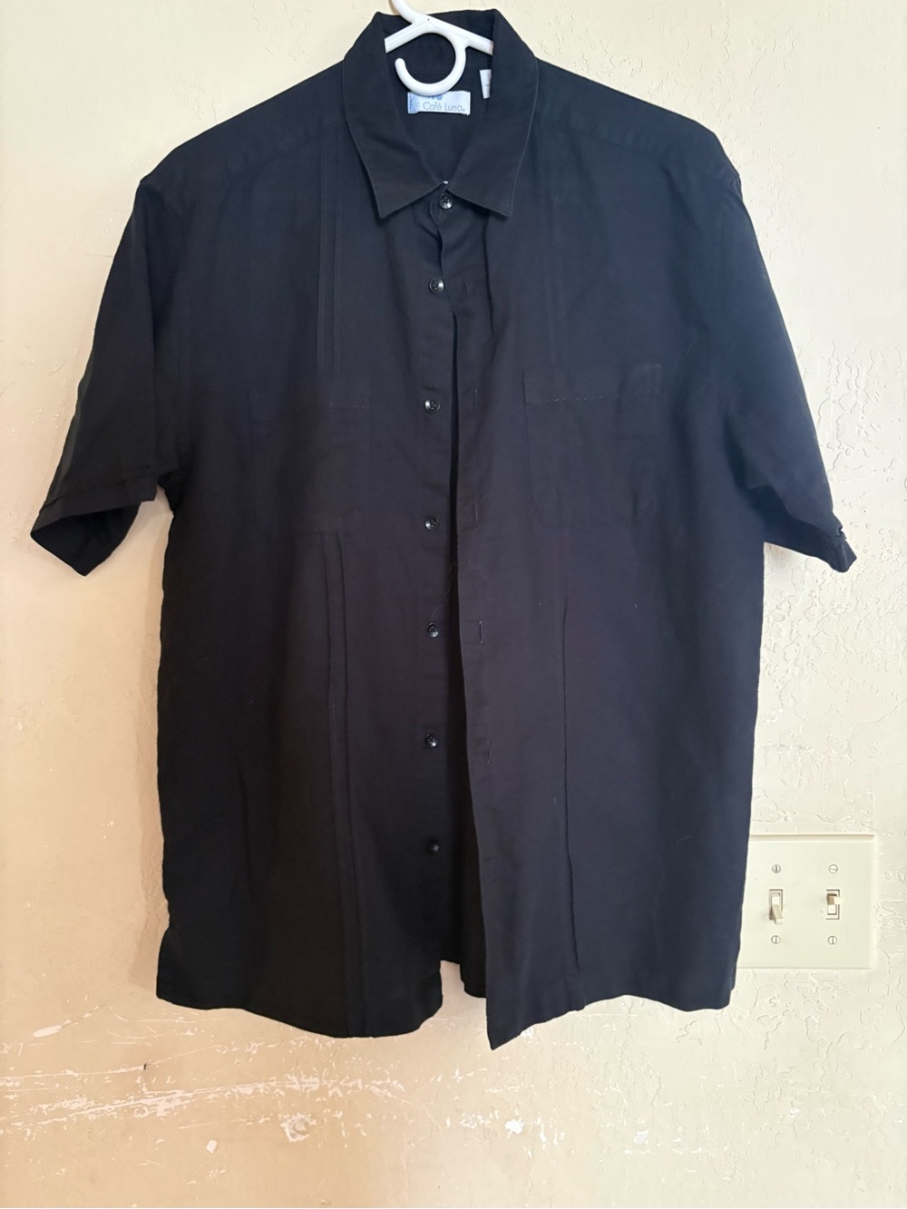Men's Short-Sleeve Black Button-Down Shirt by Cubavera